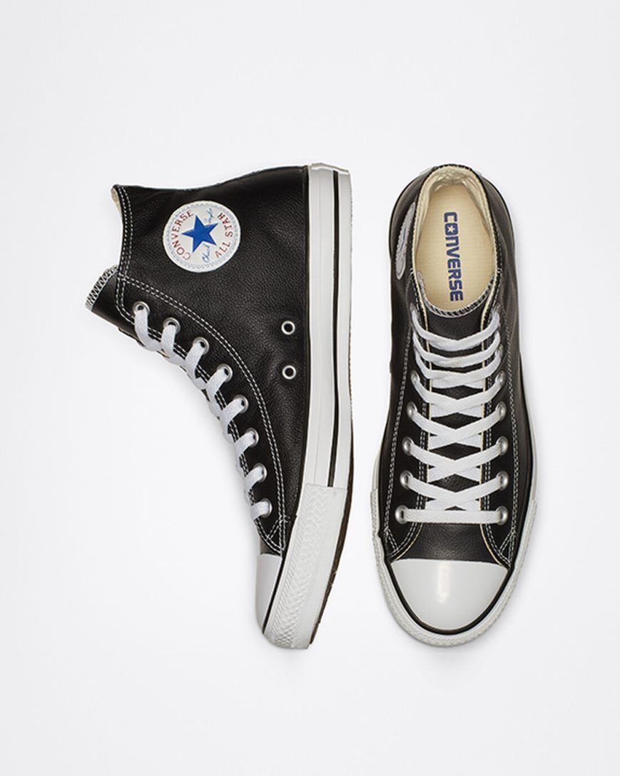 Women's Converse Chuck Taylor All Star Leather High Top Shoes Black | AU 18E53X